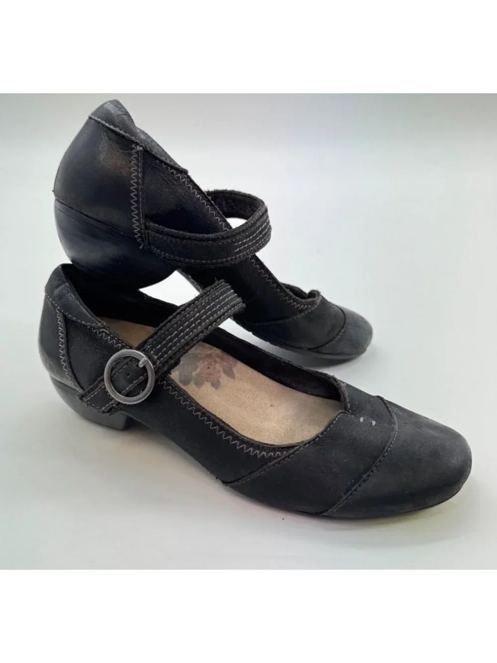 Taos Black Leather Virtue Mary Jane Shoes Womens Size 7 US / 38 EU With Adjustab - Picture 1 of 11